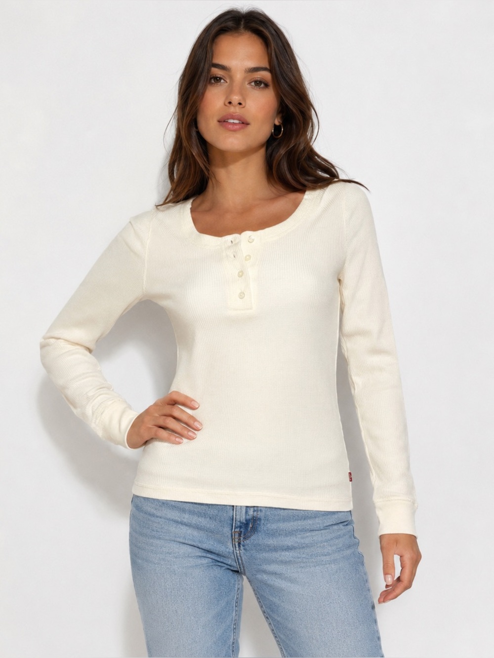 NWOT Levi's ivory & cream long sleeve Y2K aesthetic ribbed henley top | Size S